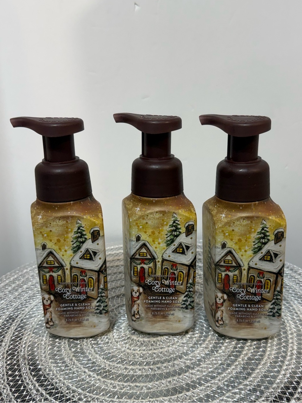 BBW Cozy Winter Cottage Foaming Hand Soap set of 3 NWT